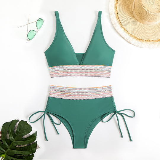 Damen Hochgeschnittener Bikini mit verstellbaren Bindebändern EB