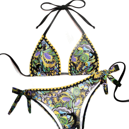 Damen Triangel-Bikini mit buntem Print und verstellbaren Trägern EB