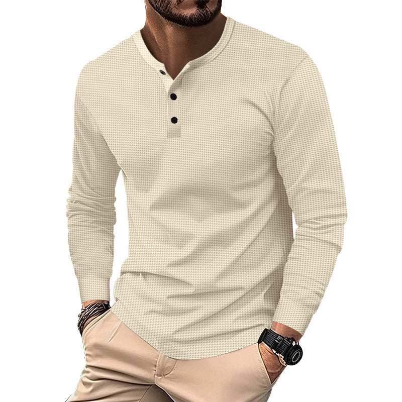 Herren Langarm-Henley-Shirt mit strukturiertem Design und dekorativen Knöpfen EB