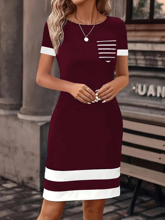 Damen Freizeitkleid mit modischem Streifendesign und praktischer Brusttasche EB