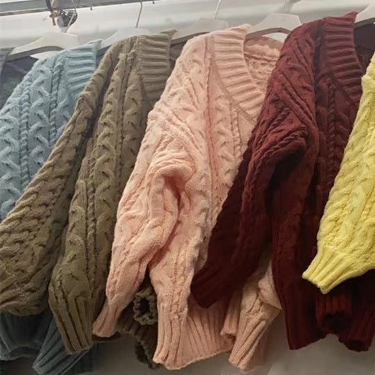 Damen Kuscheliger Grobstrick-Cardigan mit V-Ausschnitt und weiten Ärmeln EB