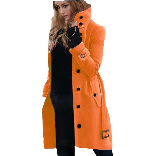 Damen eleganter Trenchcoat mit hohem Kragen und doppelter Knopfleiste EB