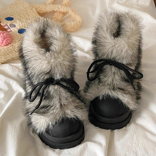 Damen flauschige Winterboots mit wärmendem Kunstfellkragen und rutschfester Sohle EB