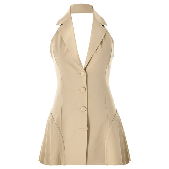 Damen Modisches Blazer-Kleid mit tiefem V-Ausschnitt und seitlichen Taschen EB