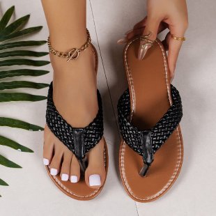 Damen Zehentrenner-Sandalen mit geflochtenem Riemen und rutschfester Sohle EB