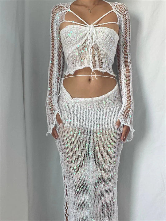 Damen Funkelnde Netzhose mit glitzernden Pailletten und elegantem Design EB