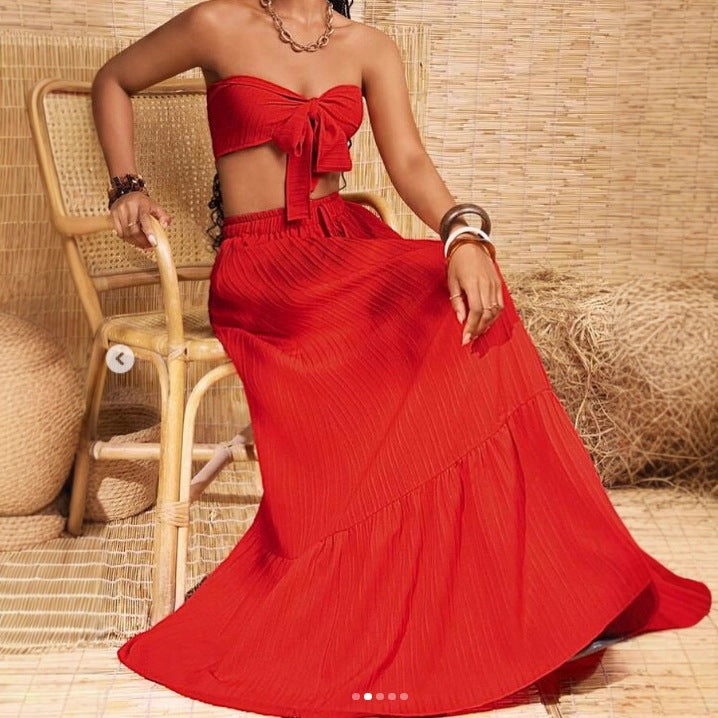 Damen Bandeau Zweiteiler mit weitem Rock EB