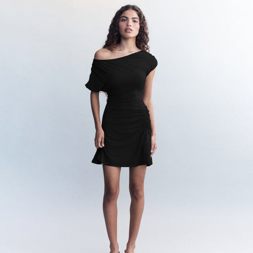 Damen Off-Shoulder Kleid mit Raffung EB