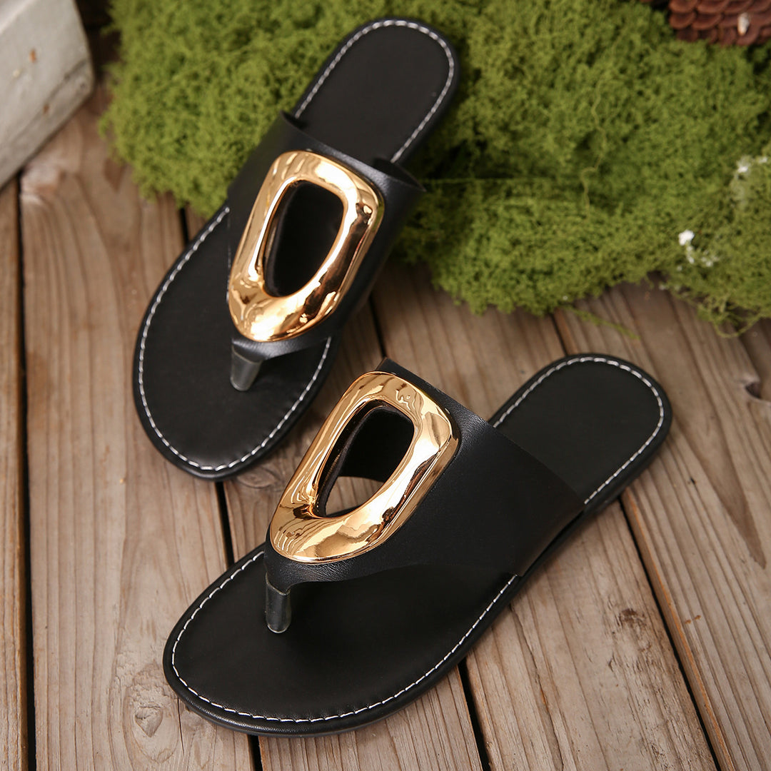 Damen modische Zehentrenner-Sandalen mit glamourösem Schmuckdetail und rutschfester Sohle EB