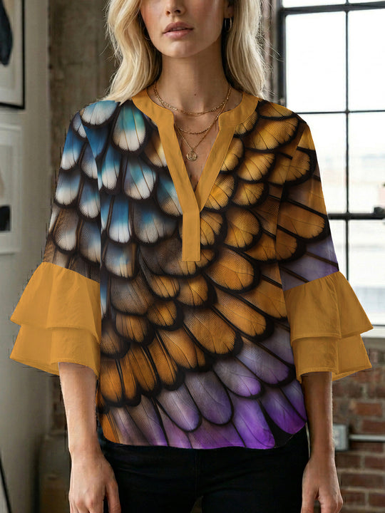 Damen kunstvolles Oberteil mit Rüschensleeves EB