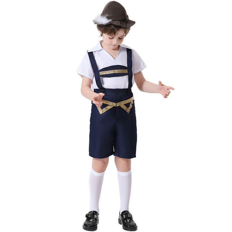 Unisex nan festliche Kinderhose mit verstellbaren Hosenträgern und Ziergürtel EB