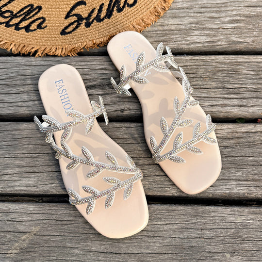 Damen elegante Strandsandalen mit funkelnden Verzierungen EB