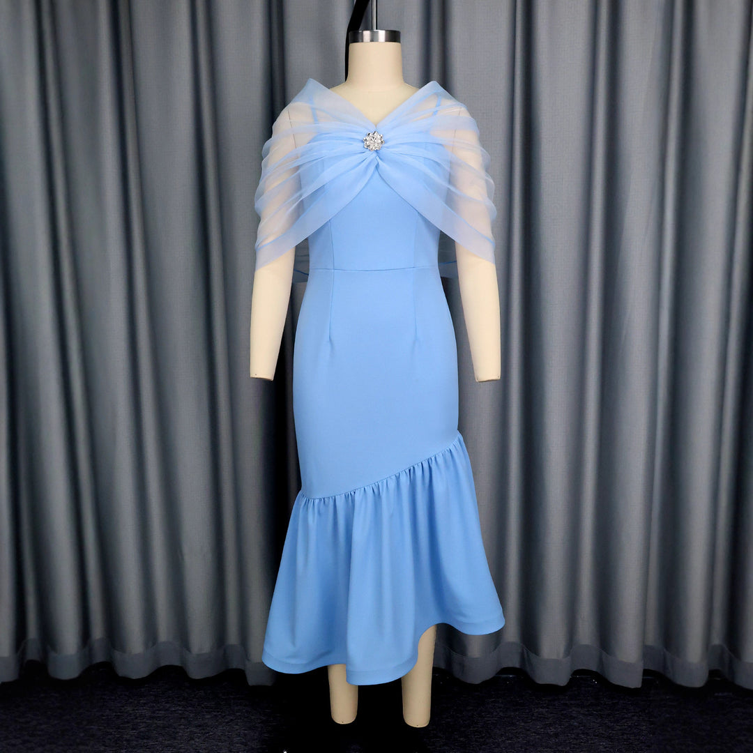 Damen elegantes Midikleid mit transparenter Überwurfjacke EB