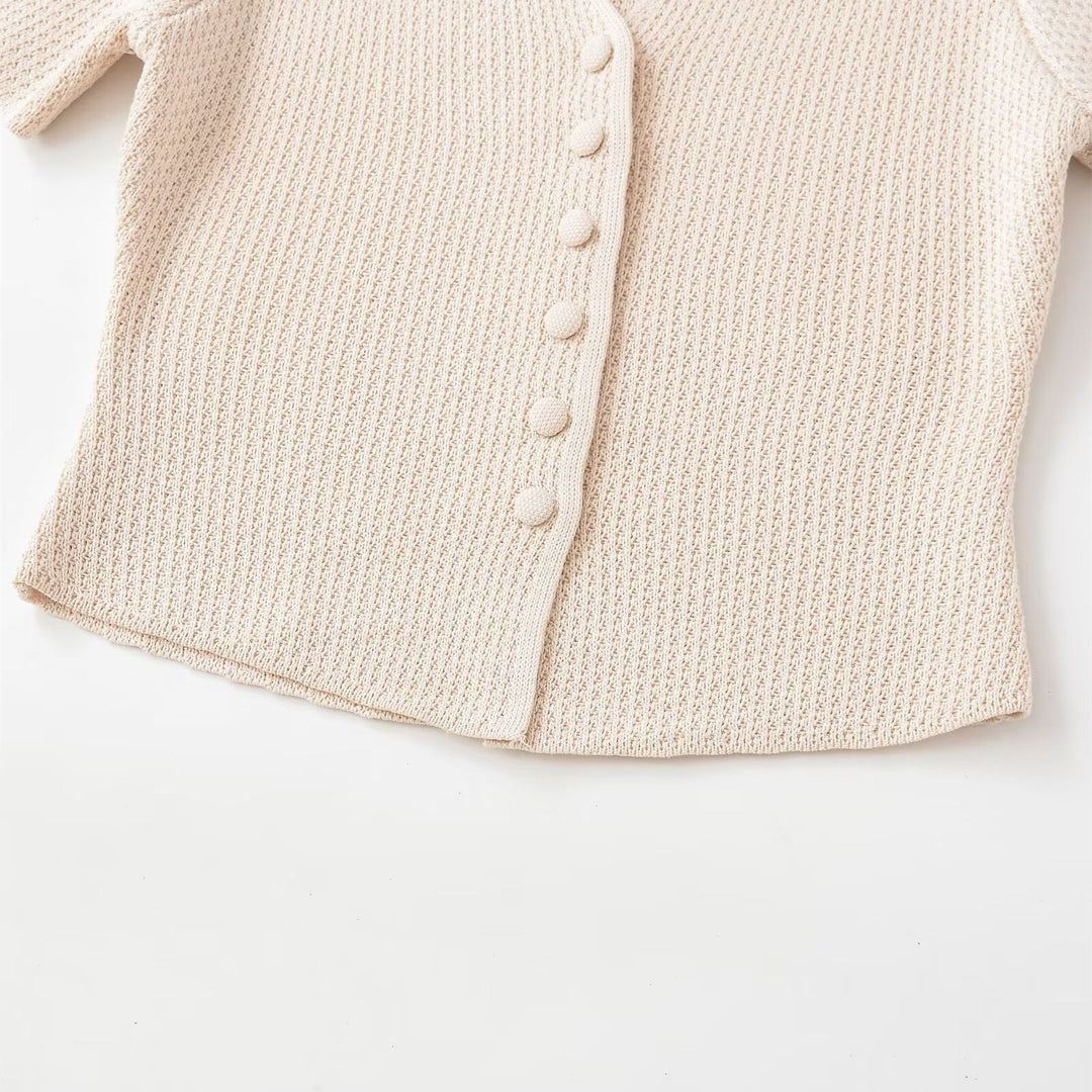 Damen Kurzarm Strickjacke mit V-Ausschnitt und feiner Struktur EB