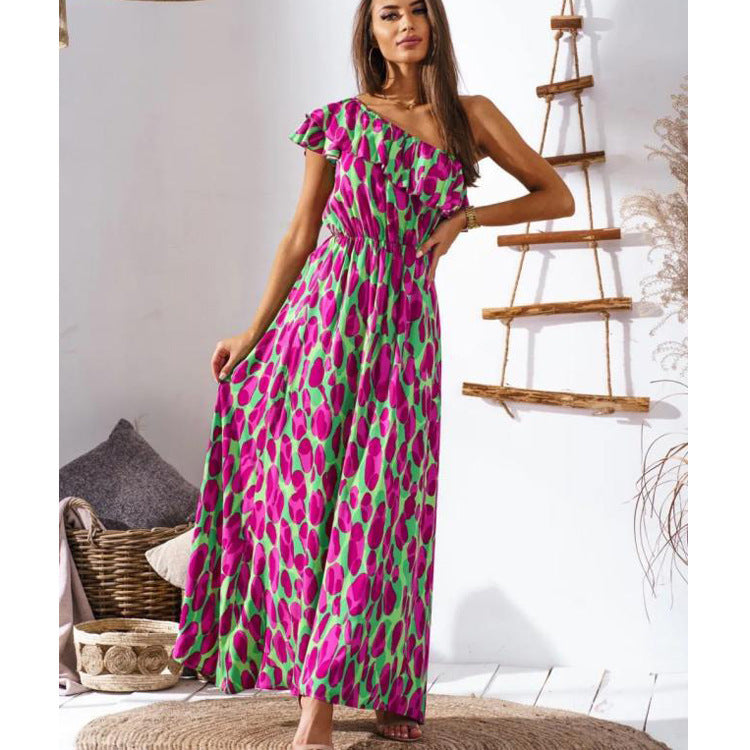 Damen Maxikleid mit asymmetrischem Träger und raffinierter Rüsche EB