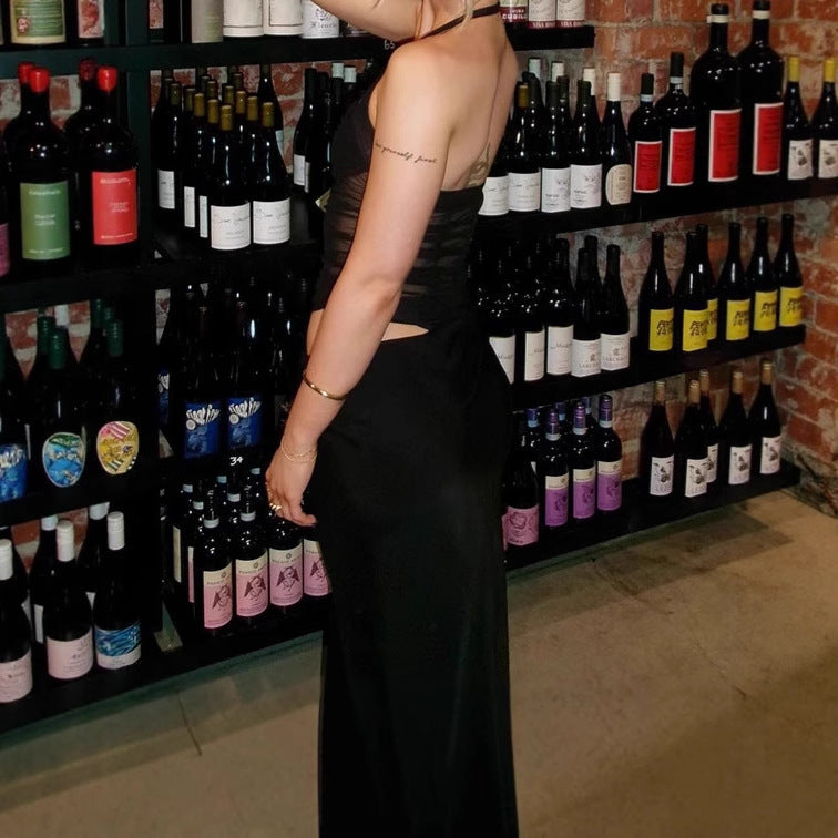 Damen Elegantes Maxikleid mit schulterfreiem Design und durchsichtigen Einsätzen EB