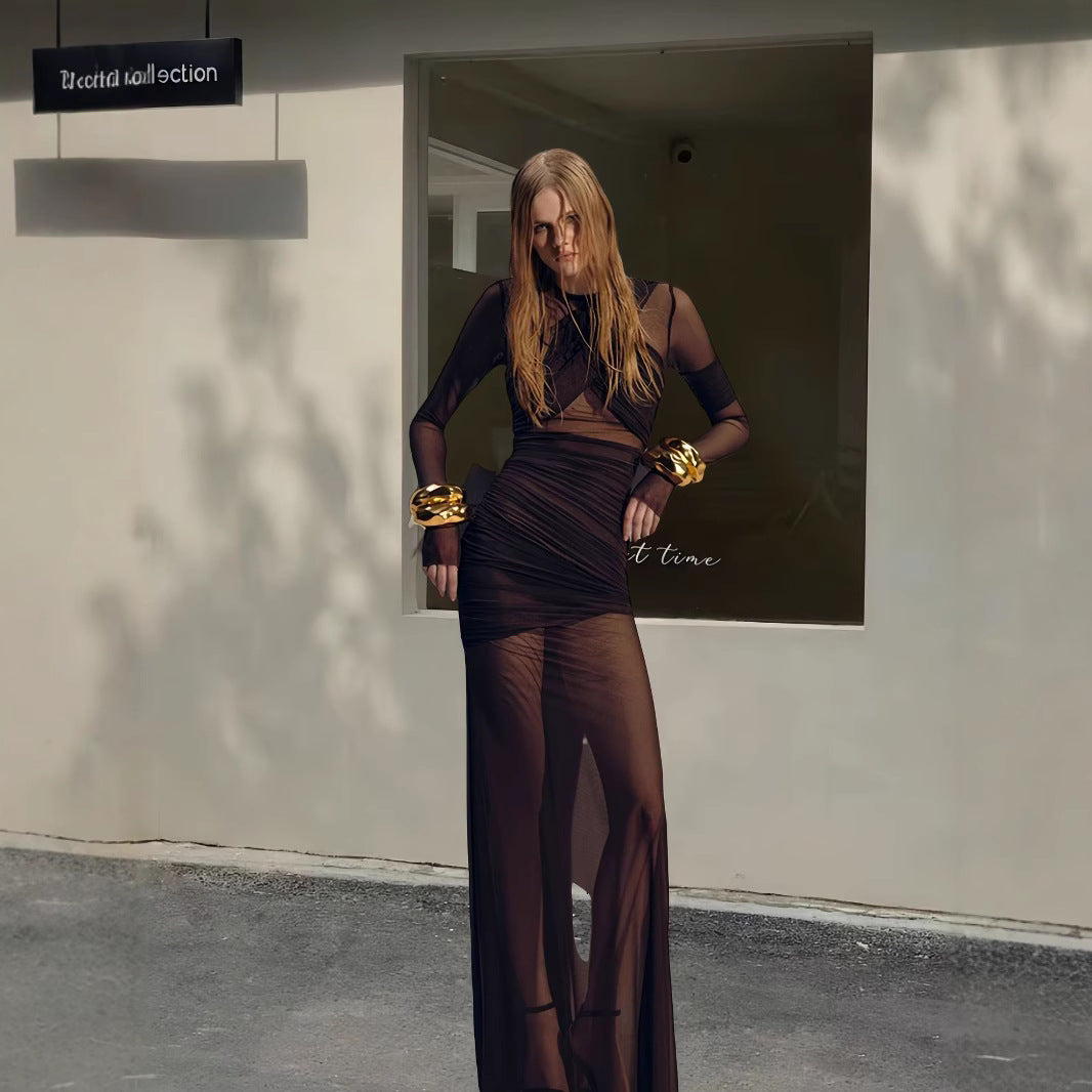 Damen Figurbetontes Wickelkleid mit raffinierten Drapierungen und langem Arm EB