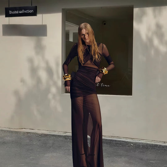 Damen Figurbetontes Wickelkleid mit raffinierten Drapierungen und langem Arm EB