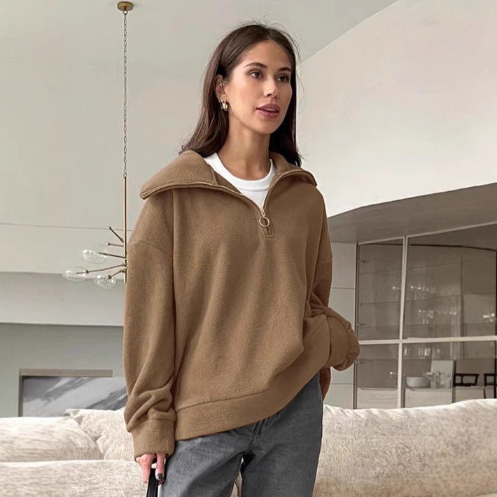 Damen Wärmender Fleece-Pullover mit hohem Kragen undziehbarem Reißverschluss EB