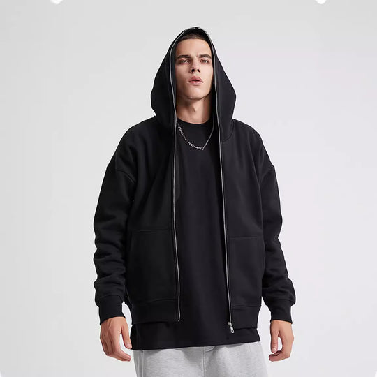 Unisex nan Kapuzenjacke mit durchgehendem Reißverschluss, doppellagiger Kapuze und Kängurutaschen EB