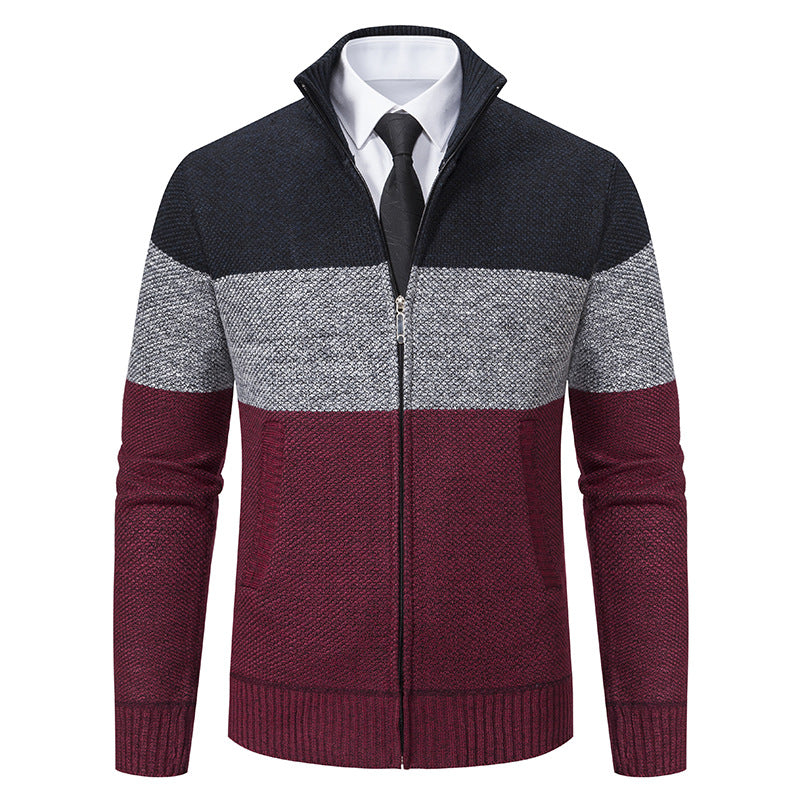 Herren modische Strickjacke mit hohem Kragen und modernem Reißverschluss EB
