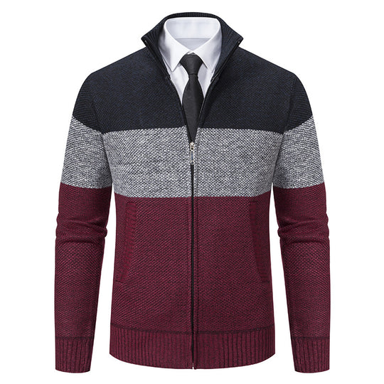 Herren modische Strickjacke mit hohem Kragen und modernem Reißverschluss EB