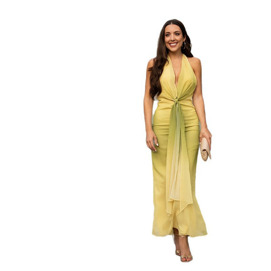 Damen Elegantes Wickelkleid mit tiefem V-Ausschnitt und fließendem Chiffon EB