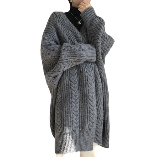 Damen Strickponcho mit tiefem V-Ausschnitt und trendigem Zopfmuster EB