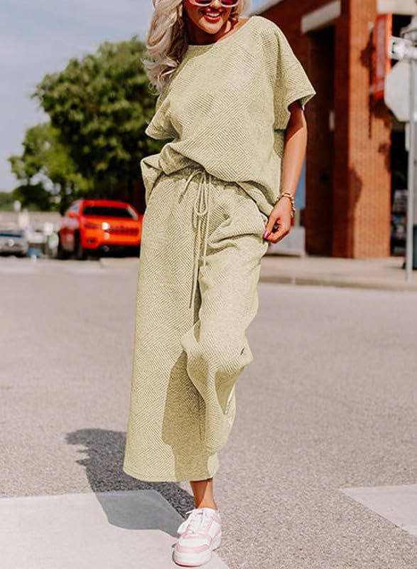 Damen lässiges Jumpsuit-Set aus weichem Material mit elastischem Bund und weit geschnittenen Beinen EB