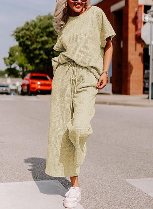 Damen lässiges Jumpsuit-Set aus weichem Material mit elastischem Bund und weit geschnittenen Beinen EB