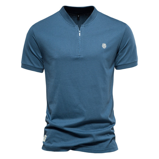 Herren Kurzarm Henley-T-Shirt mit modernem Reißverschluss und hochwertiger Baumwollmischung EB