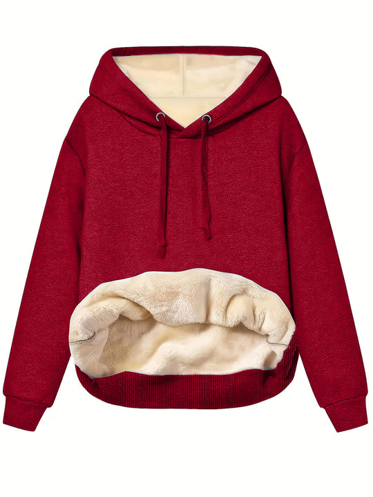 Damen kuscheliger Kapuzenpullover mit weichem Innenfutter und praktischen Kängurutaschen EB