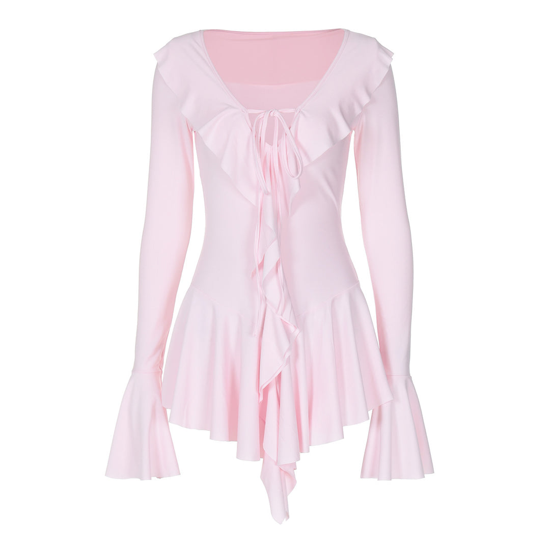 Damen Wickelkleid mit Rüschendetails und V-Ausschnitt EB