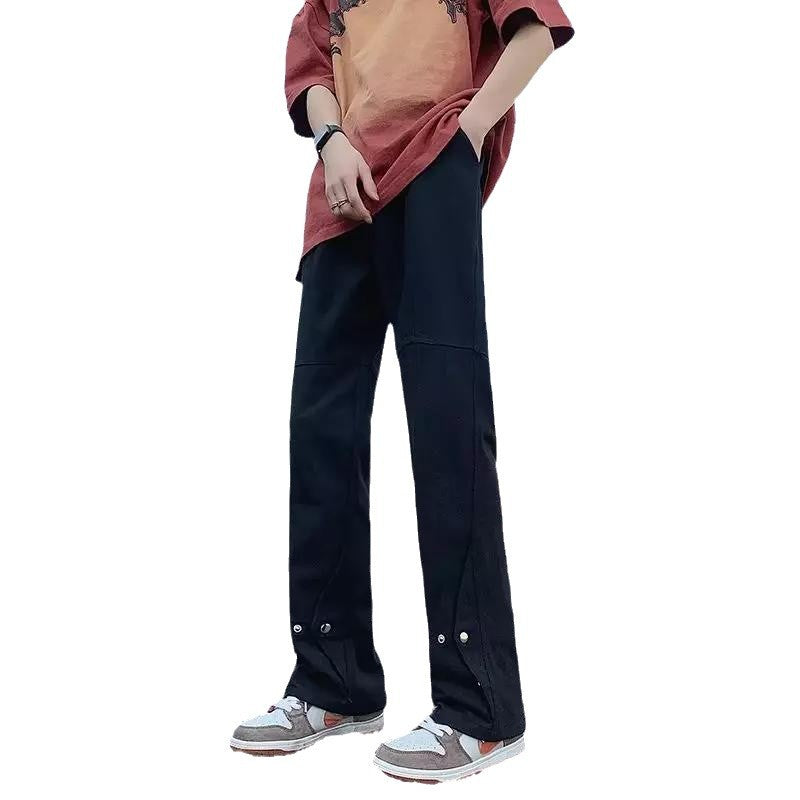 Herren lässige Double-Layer-Hose mit praktischen Druckknöpfen und weitem Bein EB