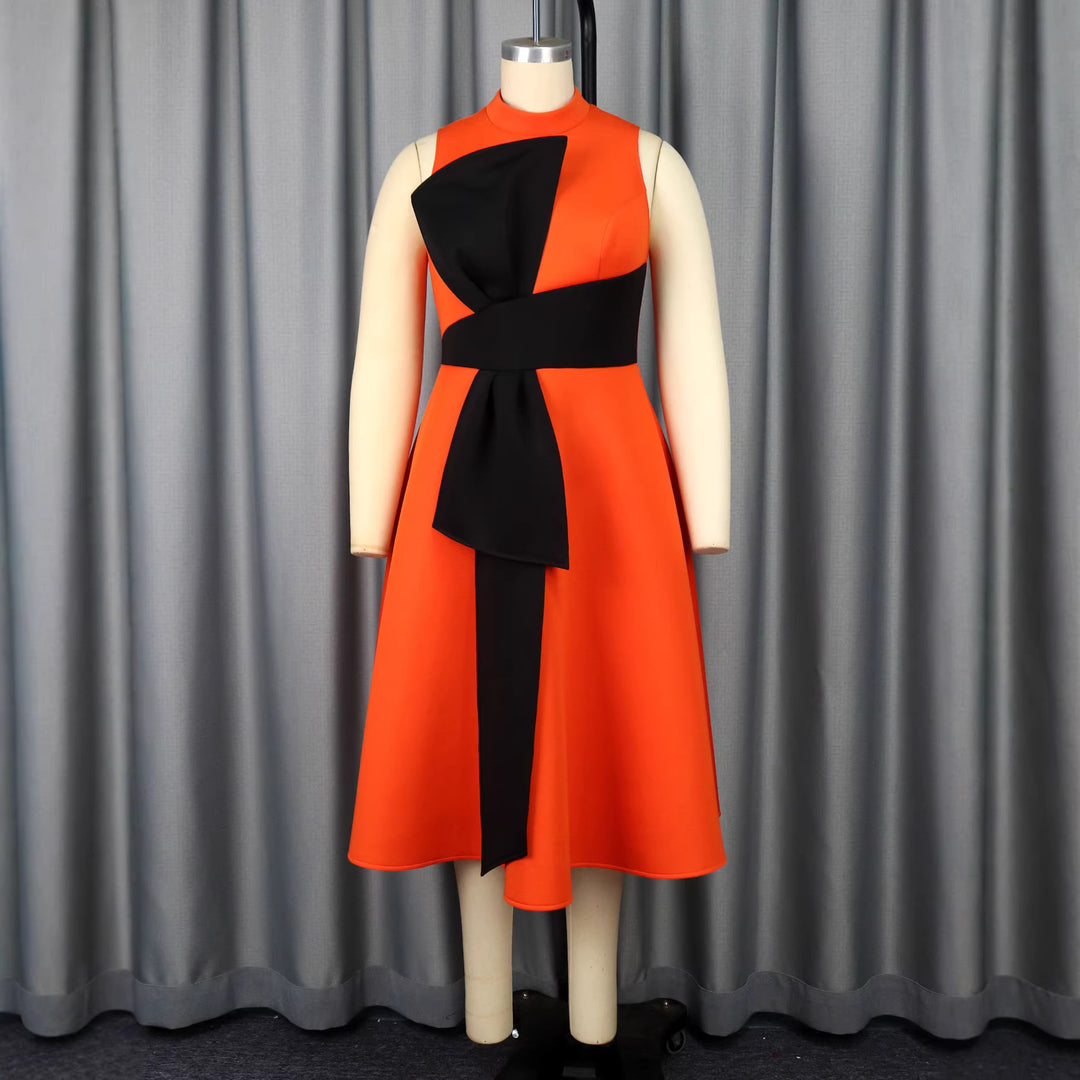 Damen Elegantes Midi-Kleid mit asymmetrischem Schnitt und voluminösem Schleifenakzent EB