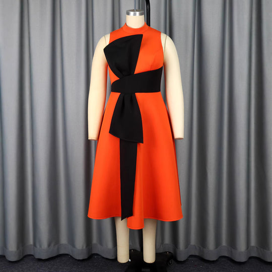 Damen Elegantes Midi-Kleid mit asymmetrischem Schnitt und voluminösem Schleifenakzent EB