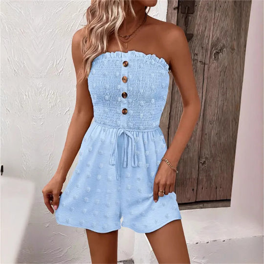 Damen Bandeau Jumpsuit mit Knopfdetails und Taillenzug EB