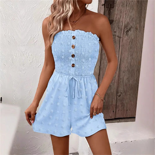 Damen Bandeau Jumpsuit mit Knopfdetails und Taillenzug EB