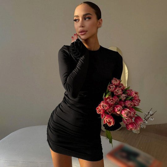 Damen Figurumspielendes Minikleid mit Raffung und Blumenmotiven EB