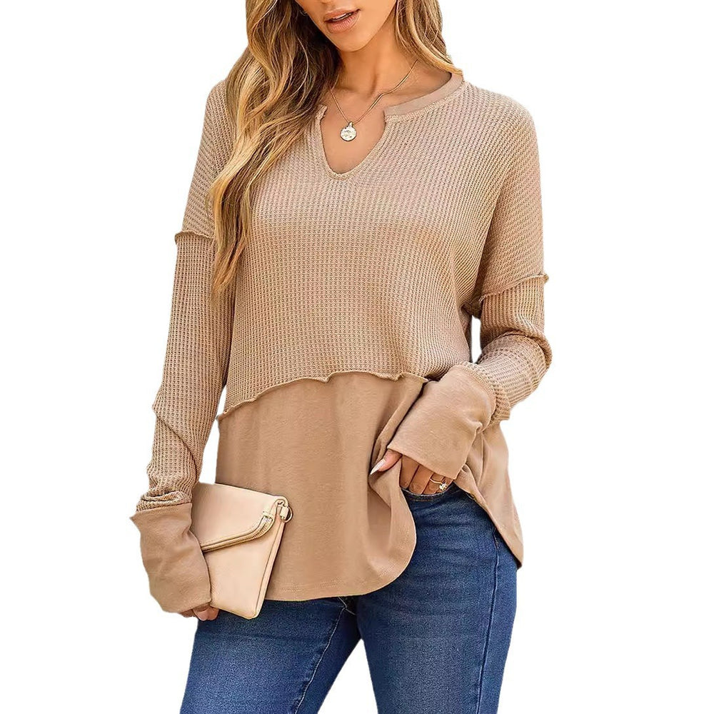 Damen lässiger Knit-Pullover mit V-Ausschnitt und Struktur EB