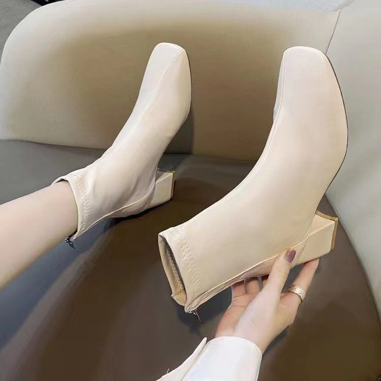 Damen High Heel Stiefeletten mit elegantem Reißverschluss und modischem Blockabsatz EB