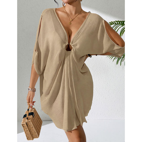 Damen Strandkleid mit tiefem V-Ausschnitt und lockerem Schnitt EB