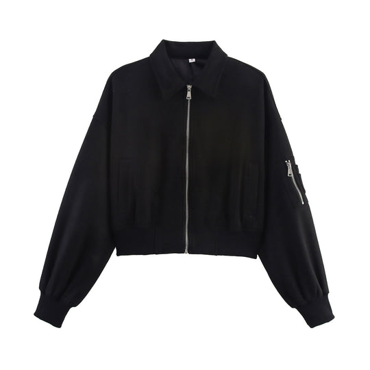 Damen modische Kunstlederjacke mit praktischen Taschen EB