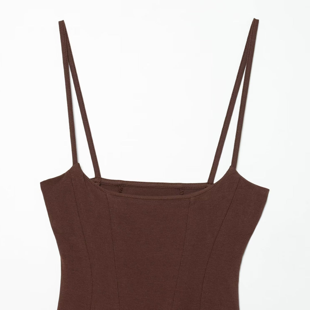Damen luftiges Spaghettiträgerkleid mit schwingendem Rock EB