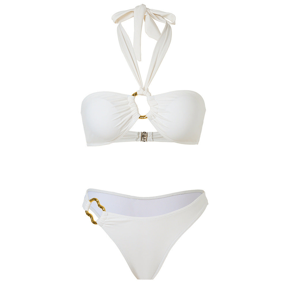 Damen Bandeau-Bikini-Set mit elegantem Knotendesign und verstellbaren Trägern EB