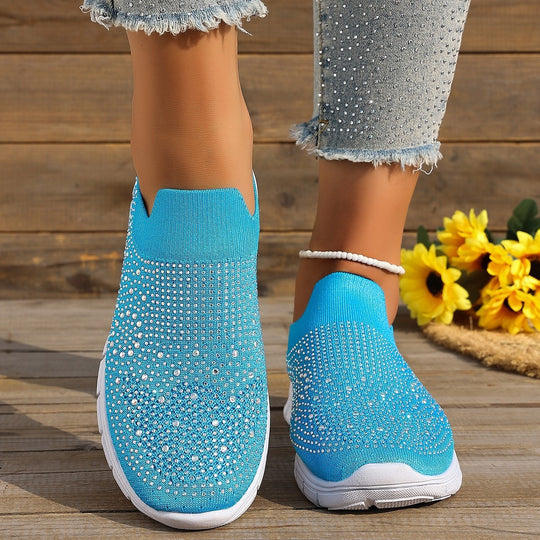 Damen Slip-On Sneakers mit funkelnden Strass-Applikationen EB