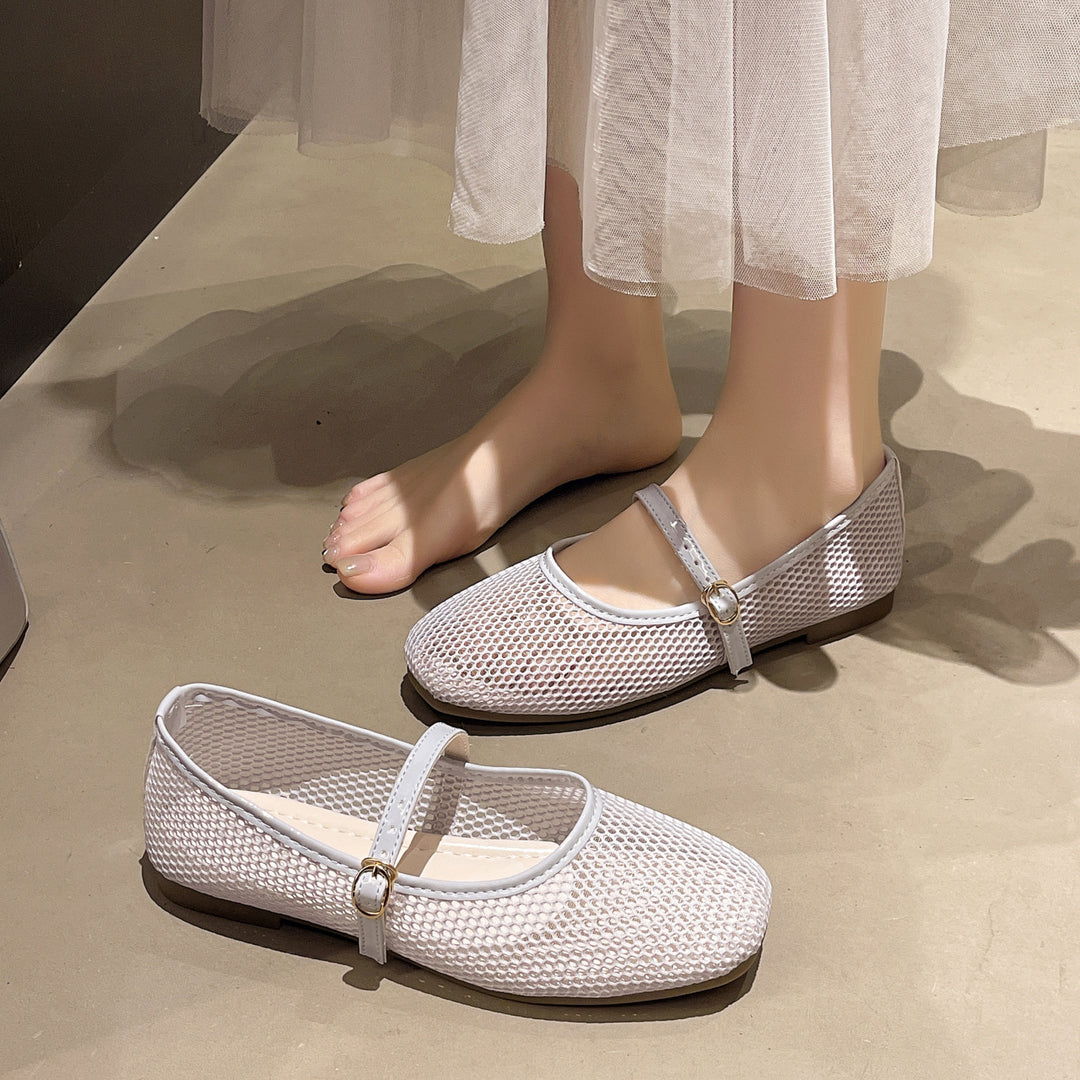 Damen Bequeme Mesh-Ballerinas mit verstellbarem Riemchen EB