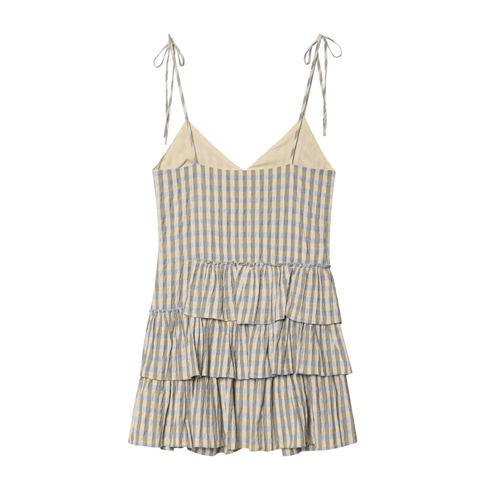 Damen Sommerkleid mit fließenden Volants und V-Ausschnitt EB