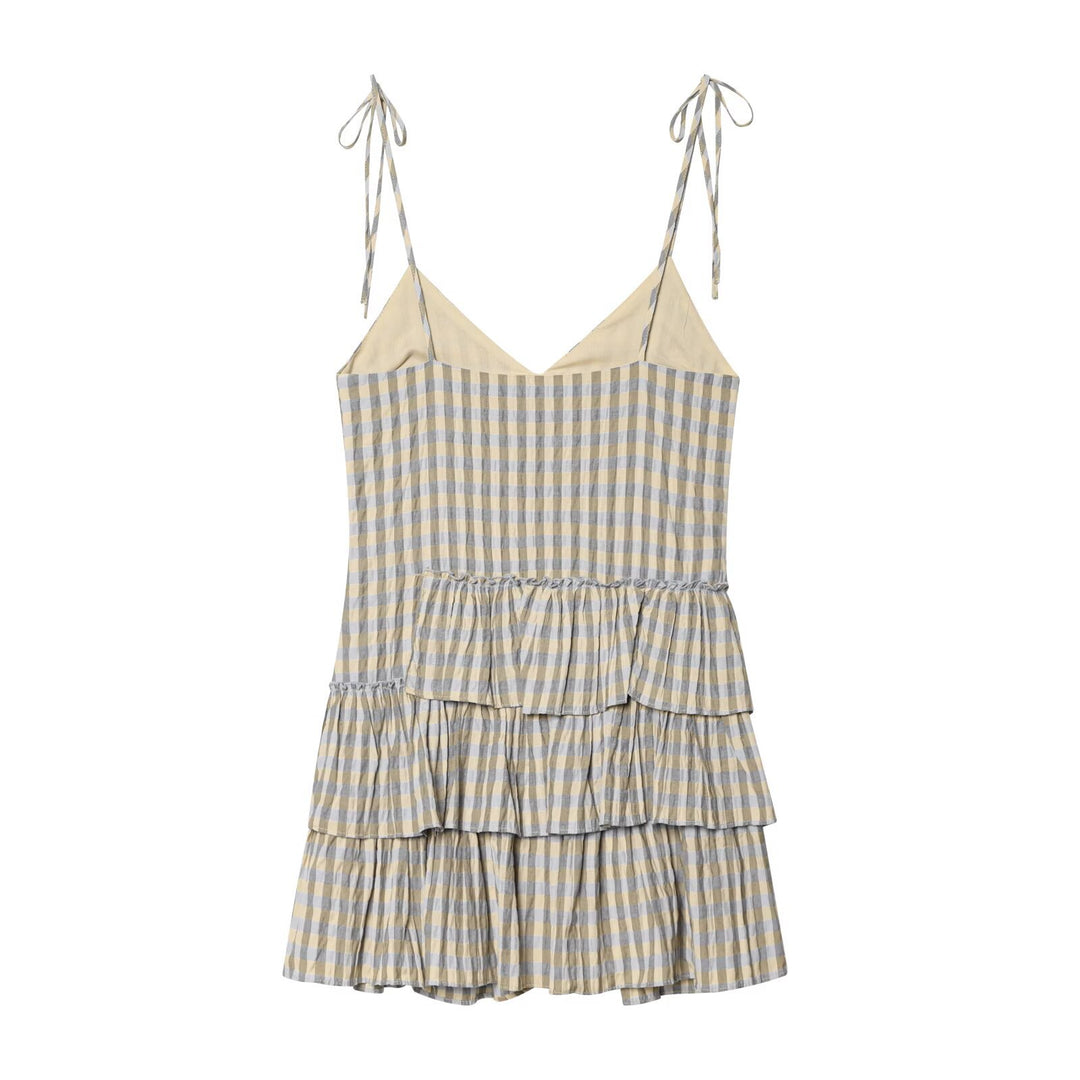 Damen Sommerkleid mit fließenden Volants und V-Ausschnitt EB