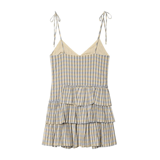Damen Sommerkleid mit fließenden Volants und V-Ausschnitt EB